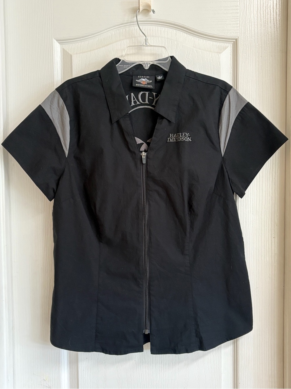 Harley-Davidson Black and Gray Short-Sleeve Zip Front Shirt